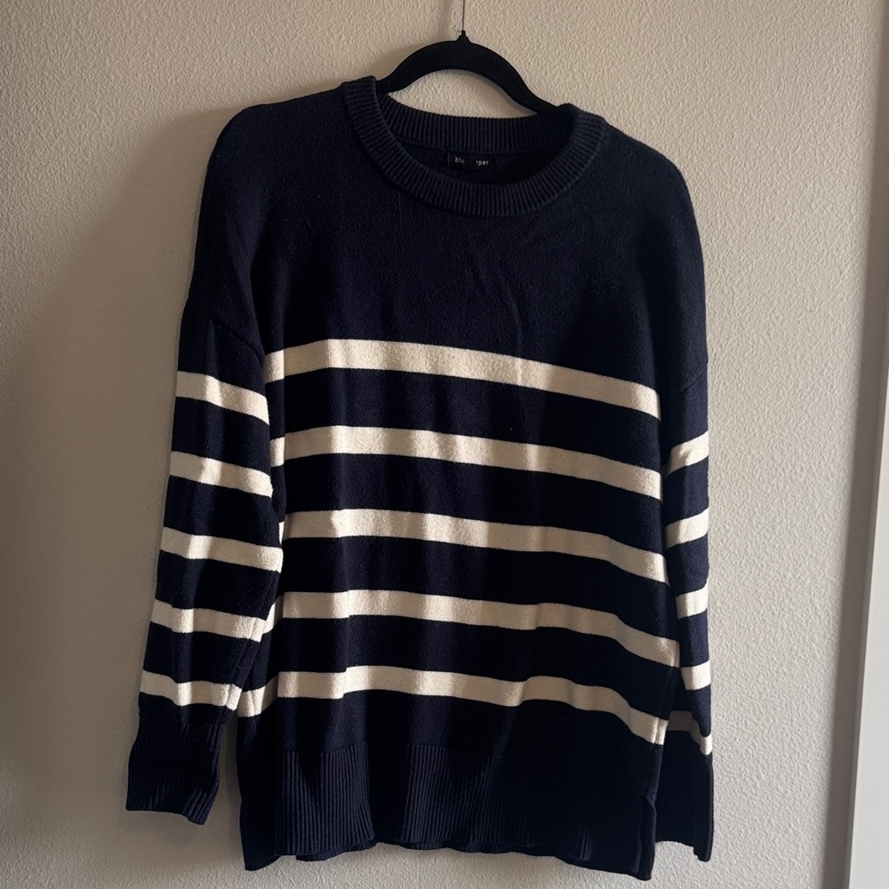 Navy and White Striped Women's Sweater